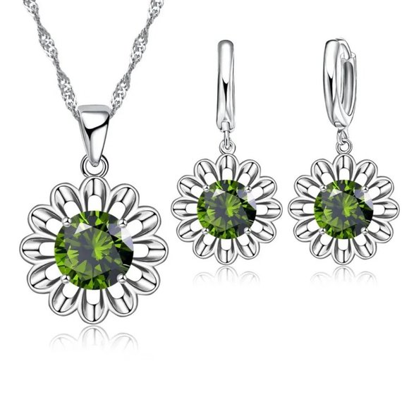 Jewelry - Flower 925 Sterling Silver Necklace And Earrings Set Nature Drop Hoop